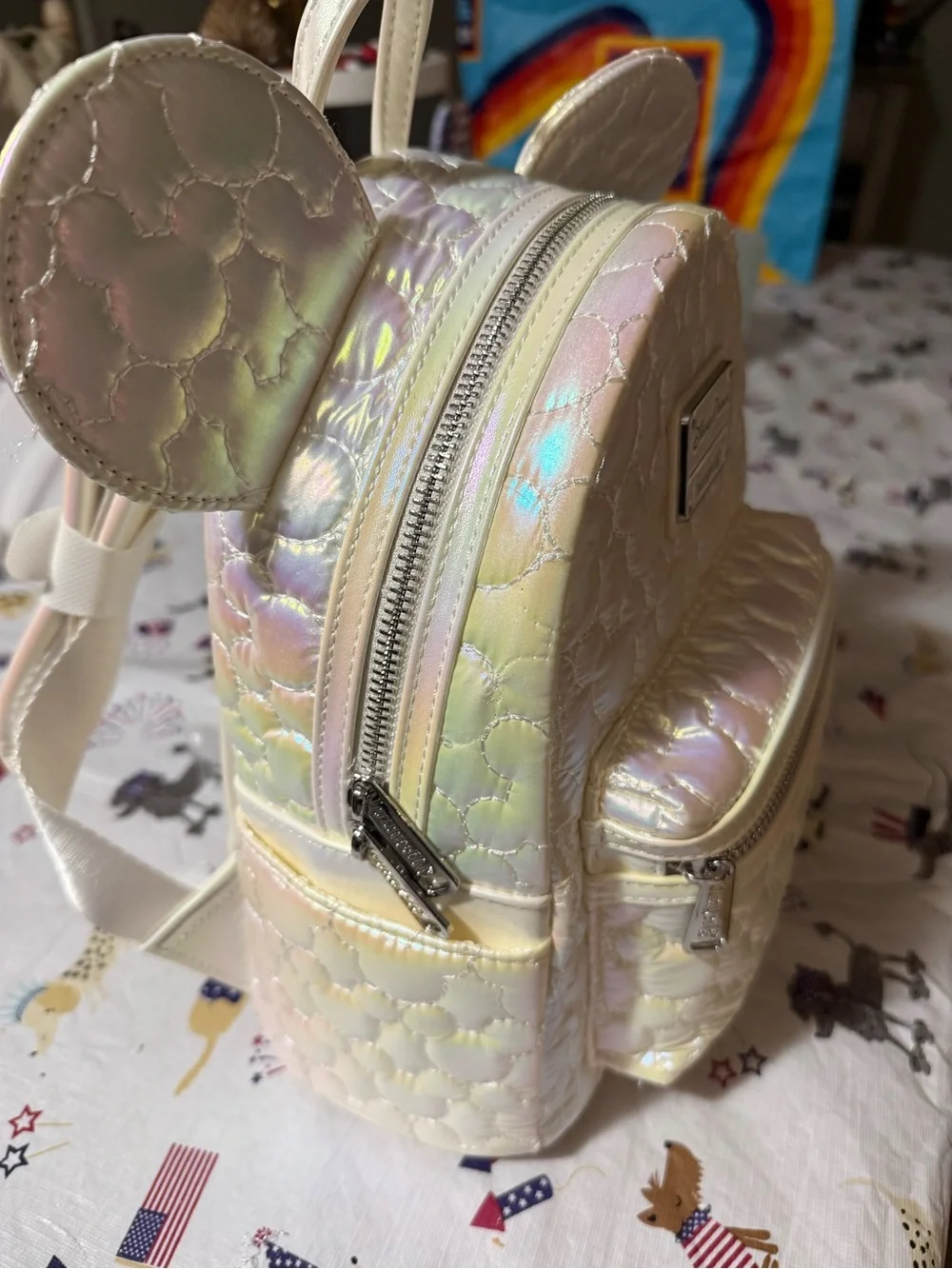 Loungefly Iridescent Cream Mickey Ear Mini Backpack